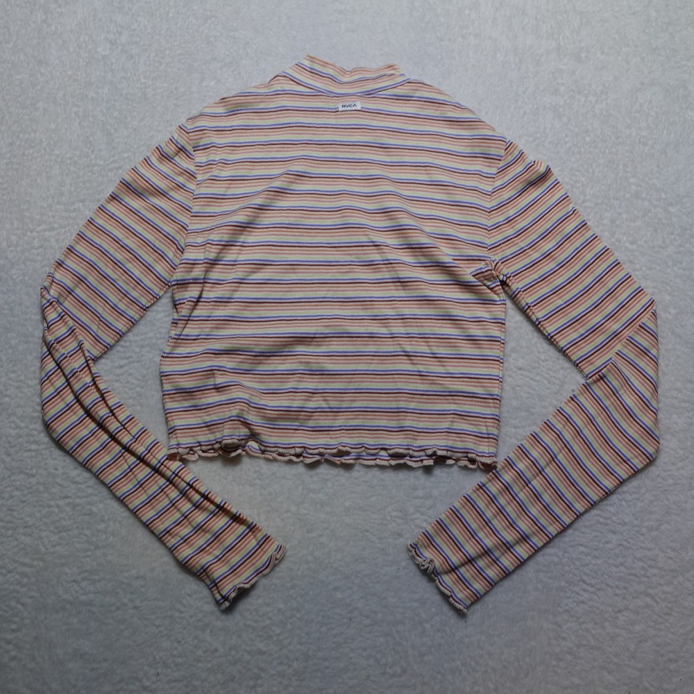 NO TAG RVCA Crop Top Women XS Multi-Color Striped Mock Neck Lettuce Edge